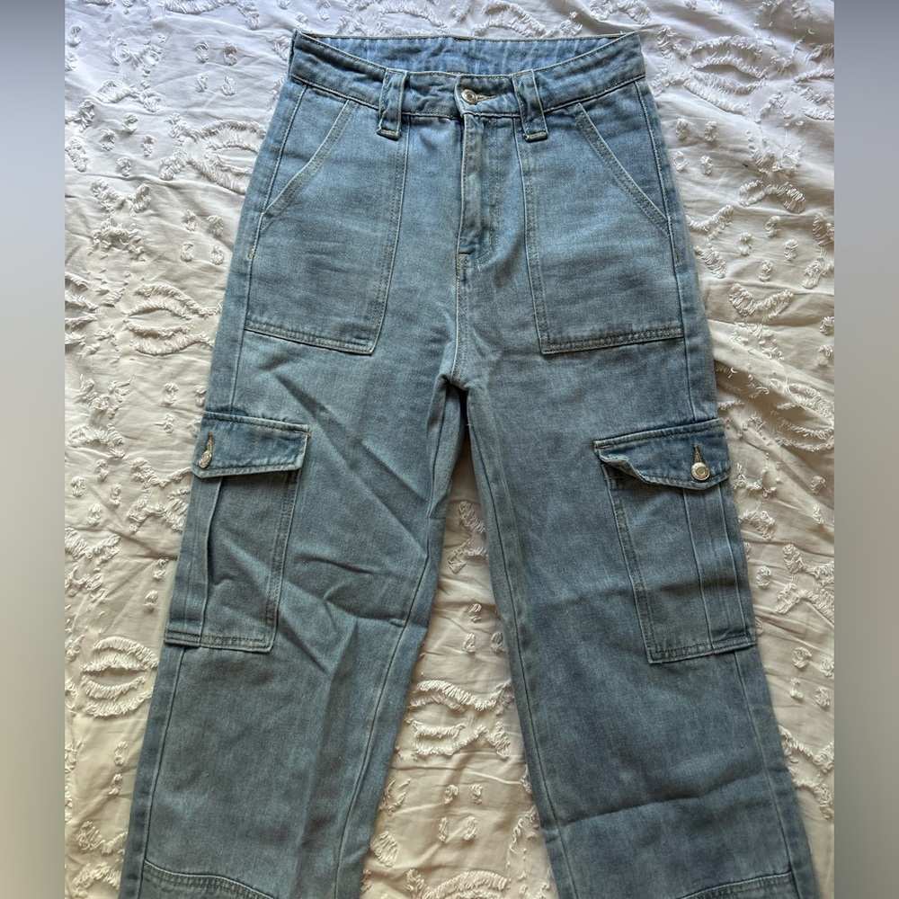 FLVSUN Size XS/ 2 Cargo Light Blue Baggy Jeans